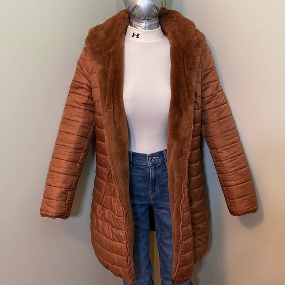 Reversible Hooded Long Coat - Brown - Picture 7 of 15